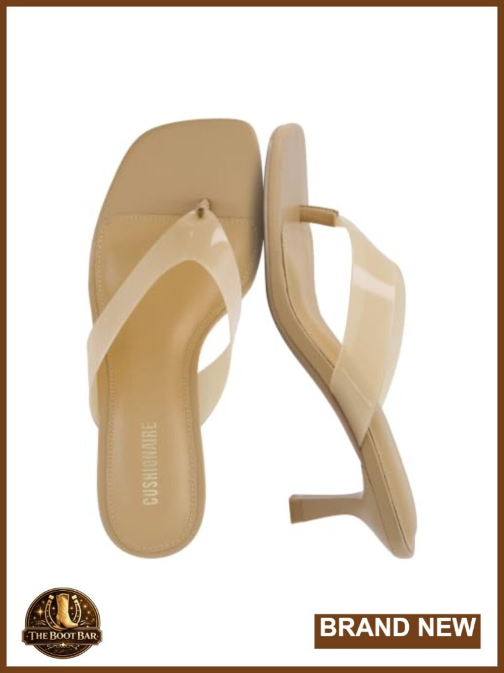 Kitten Heel Sandals Clear Strap Square Toe Thong Style Memory Foam
